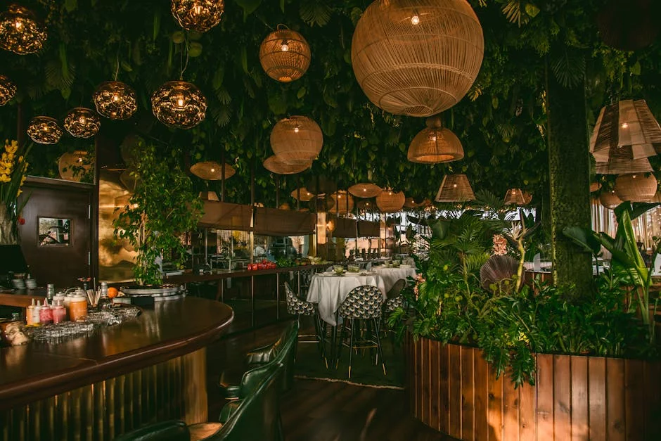 elegant restaurant interior with warm lighting